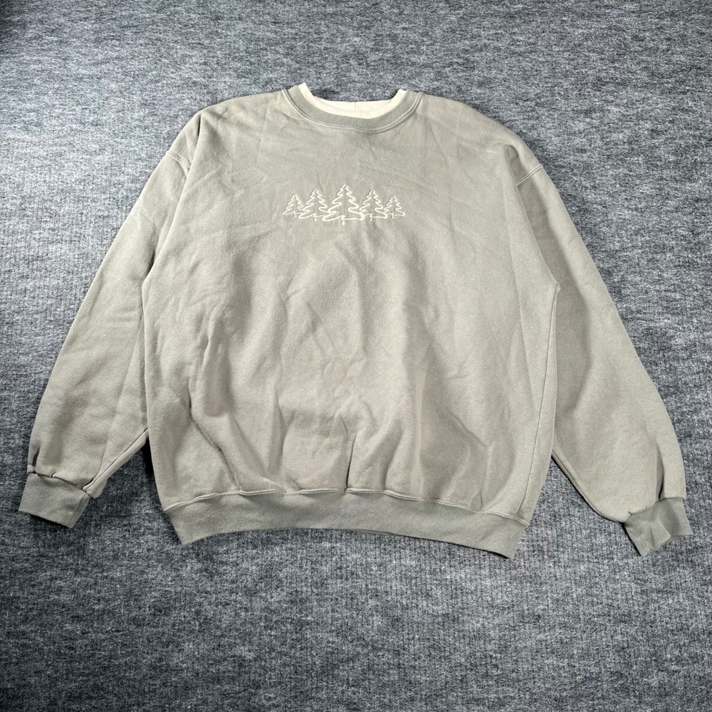 Artisans Sunschein Designs Embroidered Pine Tree Sweatshirt XL Sage Green